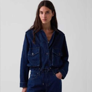 Corduroy-Collar Relaxed Denim Jacket