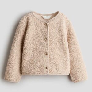 Corduroy-Detail Teddy Fleece Cardigan
