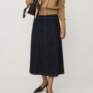 Drop Waist Midi Skirt in Denim