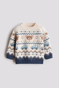 Jacquard-Knit Cotton Sweater