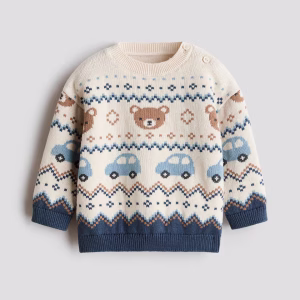 Jacquard-Knit Cotton Sweater