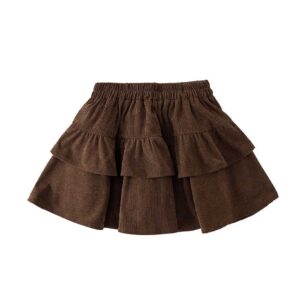 Girls Vintage Corduroy Mini Skirt High Waisted Y2K Ruffle Skirts