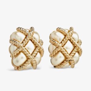 Kenneth Jay Lane quilted pearl clip earrings