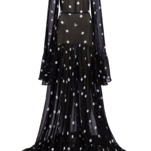 Harithand Exclusive Steorra Flared-Sleeve Polka-Dot Silk Maxi Dress