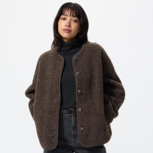 Pile Lined Fleece Relaxed Cardigan