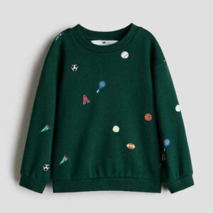 Printed Brushed-Inside Sweatshirt Dark green/sports balls
