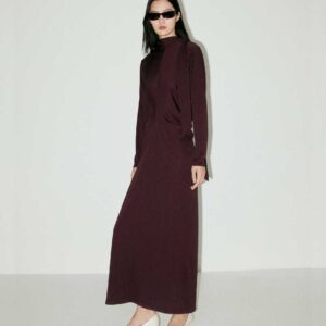 Side Ruched Knit Dress Burgundy