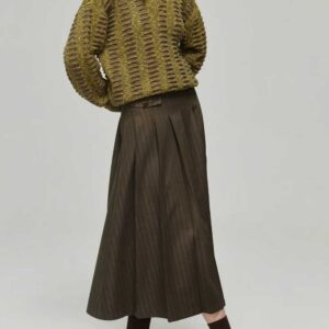 Simple Project Pinstripe Pleated Midi Skirt