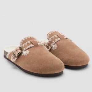 Stitched buckle mule Medium Brown
