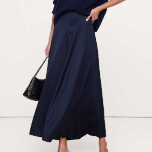 Stretch-Satin Basque-Waist Maxi Skirt