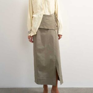 Topshop twill wrap tie detail maxi skirt in charcoal gray