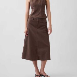 Twill Midi Skirt Cool Brown