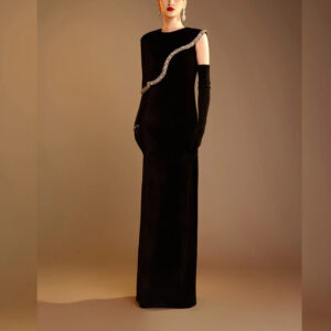 Valenciani  gem embellished trim cape dress in black