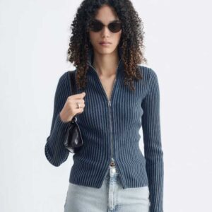 Zip-Up Turtleneck Cardigan Dark Blue