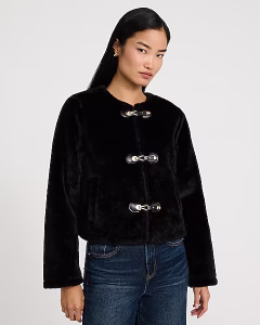 Faux Fur Novelty Closure Military Coat