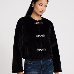 Faux Fur Novelty Closure Military Coat