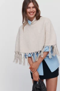 Mare Mare Cropped Fringed Poncho