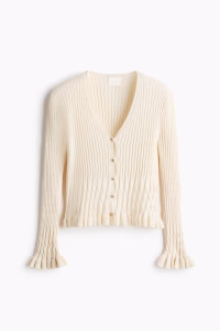 Ruffle-Trimmed V-Neck Cardigan