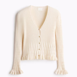 Ruffle-Trimmed V-Neck Cardigan