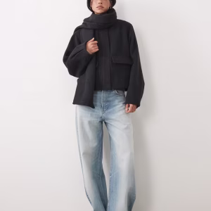 ASOS DESIGN formal short coat and scarf set with wool in gray melange
