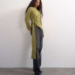 Topshop knitted side tie sweater with wool in olive green