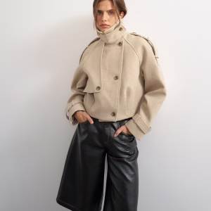 Topshop cropped wool look trench in stone