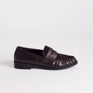 Topshop Dominic ruched loafers in chocolate hair-on-real leather