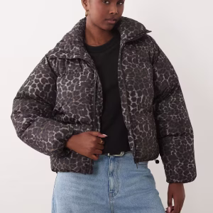 Brave Soul puffer jacket in leopard print