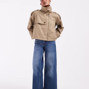 ASOS DESIGN Petite funnel cropped cape trench coat in rye