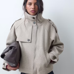 ASOS DESIGN funnel cropped cape formal coat in oatmeal