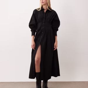 ASOS DESIGN poplin shirt midaxi dress with nipped waist in black
