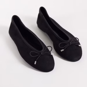 ASOS DESIGN Lola soft bow detail ballet flats in black suedette