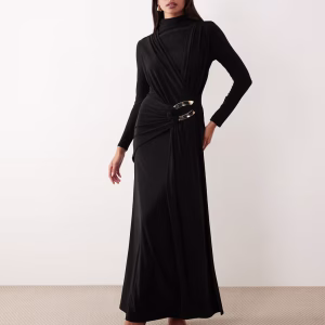 ASOS DESIGN slinky drape maxi dress with trim detail in black
