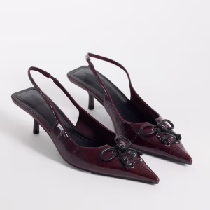 ASOS DESIGN Spirit lace up kitten heels in burgundy