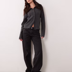 ASOS DESIGN faux fur collar cardigan in charcoal