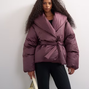 Topshop shawl neck belted padded jacket in fig