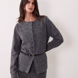ASOS DESIGN faux leather belted cardigan in charcoal - part of a set