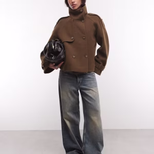 Monki funnel neck jacket in khaki