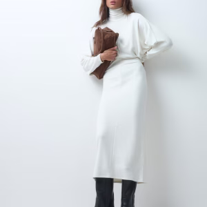 ASOS DESIGN supersoft draped batwing sleeve midi dress in ivory