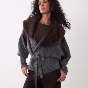ASOS DESIGN shawl collar oversized cardigan in heather gray
