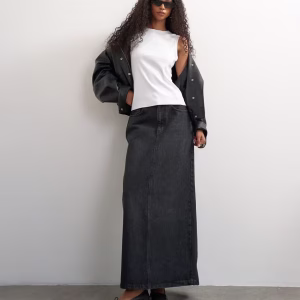 Topshop Low rise maxi column skirt in washed black