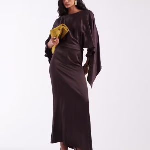 ASOS DESIGN satin cape maxi dress in chocolate