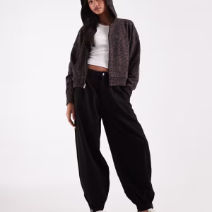 Hollister reversible zip up hoodie in black and leopard print