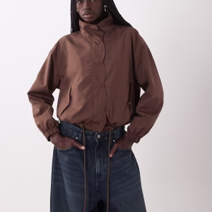 Miss Selfridge scallop detail windbreaker in chocolate