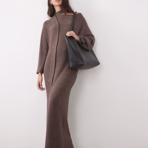 ASOS DESIGN off shoulder with scarf detail maxi dress in chocolate