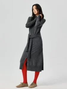 Simple Project Button-Front Knit Belted Midi Dress