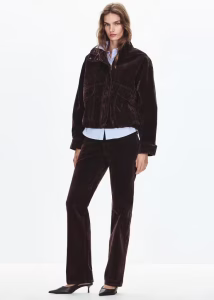 Velvety jacket with funnel neck