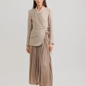 Accordian Pleat Blazer Dress - Tan