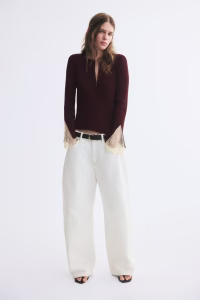 Lace-Trimmed Rib-Knit Cardigan