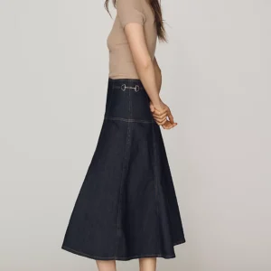 Maeve Twyla Paneled-Denim Midi Skirt